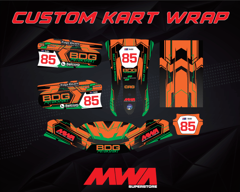 custom go kart wraps, go kart stickers, kart decals, kart wraps, fluro go kart wraps, decal stickers, go kart kit sticker, premium go kart stickers